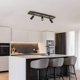 LED plafondspot Tiron, 3-lamps, 70 cm, eikenhout Donker hout, zwart