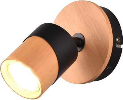 LED Plafondspot - Trion Arnia - GU10 Fitting - 1-lichts - Rond - Hout/Zwart - Natuurhout