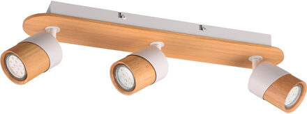 LED Plafondspot - Trion Arnia - GU10 Fitting - 3-lichts - Rond - Hout/Wit - Natuurhout