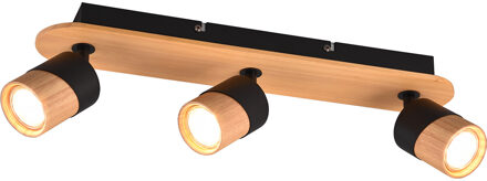LED Plafondspot - Trion Arnia - GU10 Fitting - 3-lichts - Rond - Hout/Zwart - Natuurhout