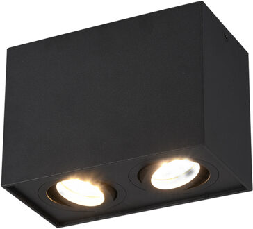 LED Plafondspot - Trion Bisqy - GU10 Fitting - 2-lichts - Rechthoek - Mat Zwart - Aluminium