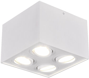 LED Plafondspot - Trion Bisqy - GU10 Fitting - 4-lichts - Vierkant - Mat Wit - Aluminium