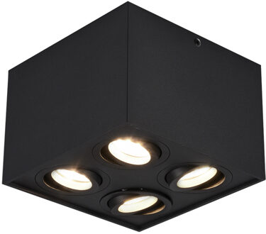 LED Plafondspot - Trion Bisqy - GU10 Fitting - 4-lichts - Vierkant - Mat Zwart - Aluminium