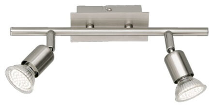 LED Plafondspot - Trion Nimo - GU10 Fitting - 6W - Warm Wit 3000K - 2-lichts - Rechthoek - Mat Nikkel - Aluminium Zilverkleurig