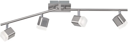 LED Plafondspot - Trion Ribon - 16W - Warm Wit 3000K - 4-lichts - Rechthoek - Mat Nikkel - Aluminium Zilverkleurig