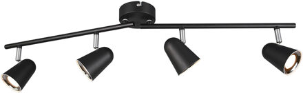 LED Plafondspot - Trion Toluno - 12W - Warm Wit 3000K - 4-lichts - Rechthoek - Mat Zwart - Kunststof