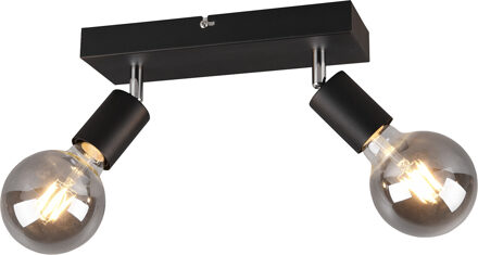 LED Plafondspot - Trion Zuncka - E27 Fitting - 2-lichts - Rechthoek - Mat Zwart - Aluminium