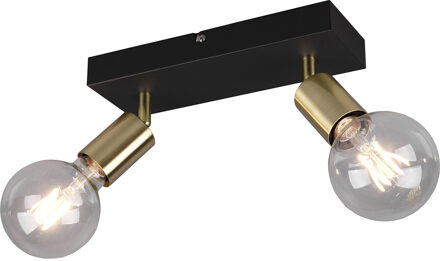 LED Plafondspot - Trion Zuncka - E27 Fitting - 2-lichts - Rechthoek - Mat Zwart/Goud - Aluminium