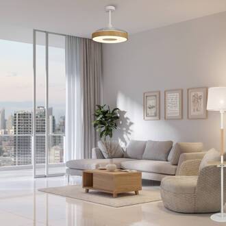 LED plafondventilator Coin Mini hout DC stil Ø 91 cm CCT hout, wit, helder