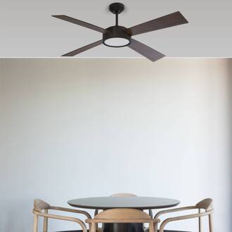 LED plafondventilator Hydra, remote, walnoot/zwart walnoot, zwart, gesatineerd