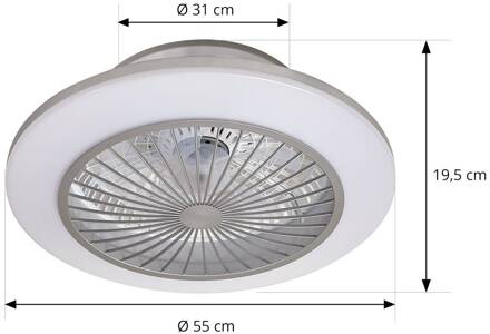 LED plafondventilator Mamuti, zilver, stil, Ø 55 cm zilver, opaal