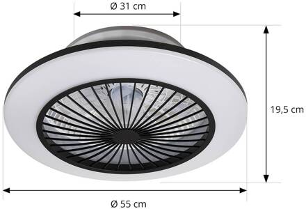 LED plafondventilator Mamuti, zwart, stil, Ø 55 cm zwart, opaal