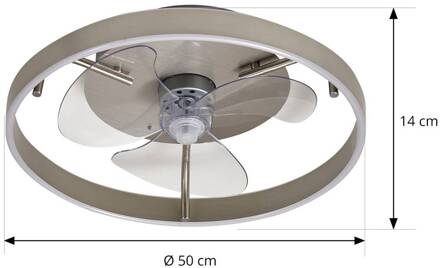 LED plafondventilator Momitu, zilver, stil, Ø 50 cm zilvergrijs, transparant