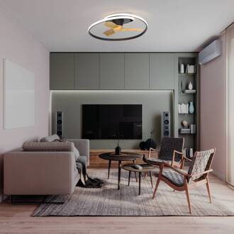 LED plafondventilator Ocean zwart/hout DC stil Ø 78 cm CCT zwart, hout