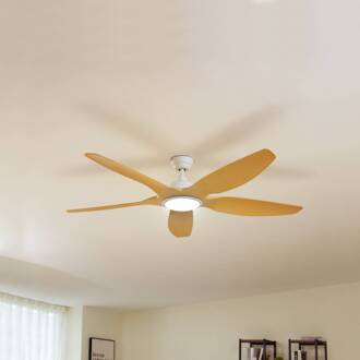 LED plafondventilator Omendo, wit, DC, stil, CCT wit, licht hout