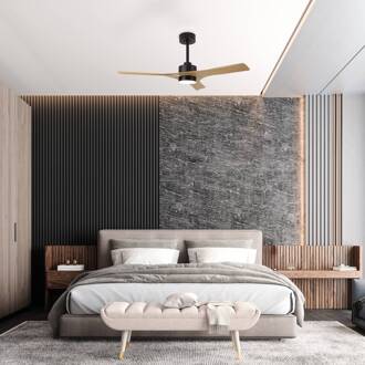 LED plafondventilator Thai hout DC-motor stil Ø 122 cm CCT hout, zwart