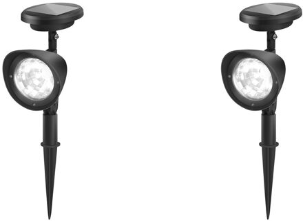 Led Priklamp Met Zonne-energie - Set 2 Stuks - Aigi Wondy - 0.08w - Helder/koud Wit 6500k - Mat Zwart - Kunststof