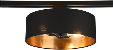 LED Railverlichting - Plafondlamp - Plafondverlichting - Trion Dual Hostons - 2 Fase - E27 Fitting - Rond - Mat Zwart/Goud - Textiel
