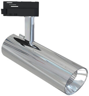 LED Railverlichting - Track Spot - Facto - 30W 1 Fase - Rond - Warm Wit 3000K - Glans Chroom Aluminium Zilverkleurig