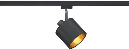 LED Railverlichting - Track Spot - Trion Dual Torry - 2 Fase - E14 Fitting - Rond - Mat Zwart/Goud - Textiel