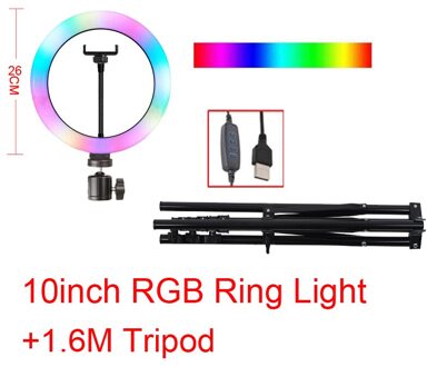 Led Ring Licht 10Inch 26Cm Foto Studio Verlichting Dimbare Selfie Ring Lamp Met Mobiele Houder Ondersteuning Tripod Stand voor Live 10duim RGB