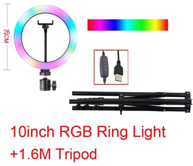 Led Ring Licht 10Inch 26Cm Foto Studio Verlichting Dimbare Selfie Ring Lamp Met Mobiele Houder Ondersteuning Tripod Stand voor Live 10duim RGB