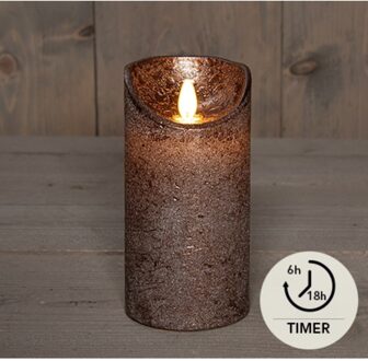 LED Rustiek stompkaars brons 7,5x15cm bruin