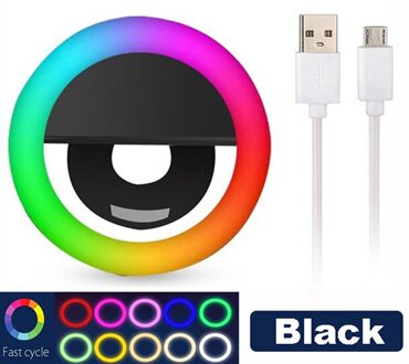 Led Selfie Ring Clip Draagbare Usb Opladen Led Selfie Ring Vullen Licht Geschikt Voor Alle Mobiele Telefoons En Tabletten zwart