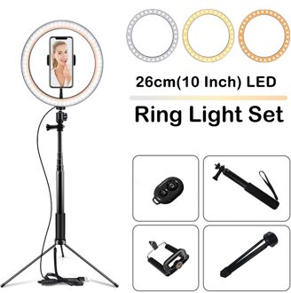 Led Selfie Ring Licht Met Selfie Stok 10Inch Camera Telefoon 26Cm Ring Lamp Met Stand Statief Voor Make-Up video Live Studio ring licht reeks