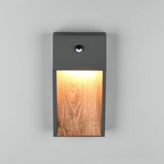 LED-sensor buitenwandlamp SALMON, houtlook, hoogte 33 cm IP44