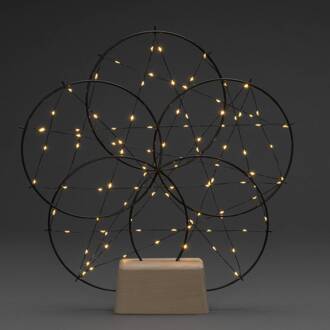 LED sfeerlamp 5 kleine ringen, met houten voet zwart, licht hout