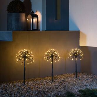 LED sfeerlamp drie paardenbloemen met grondspies IP44 zwart