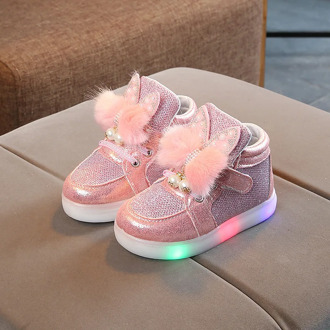 LED Shoes Girls Bunny Ear Cute Short Boots for Kids Luminous Flats for Children Winter Sneakers Lighting Fashion Shoe Rabbit