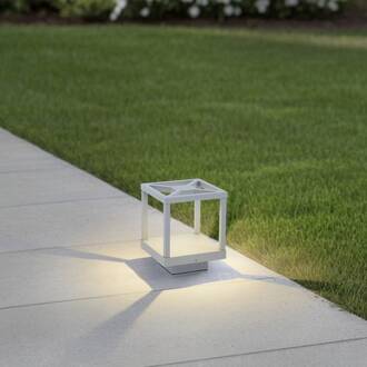 LED sokkellamp Lealan, grijs, metaal, 23 cm, IP54 lichtgrijs