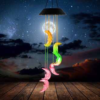LED Solar Light Color Changing Moon Wind Chime Lamp Outdoor Garden Fences Light Transparent Solar Copper Bulb Chandelier