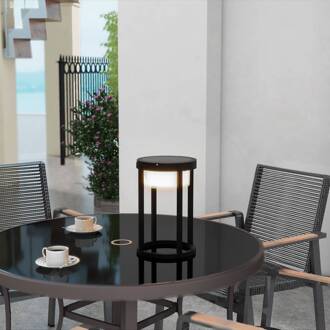 LED solar tafellamp Tilena, rond, zwart, dimbaar zand zwart, wit