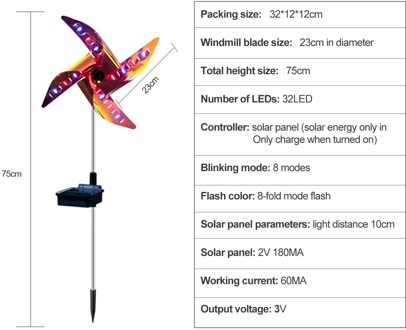 Led Solar Windmolen Licht 4 Kleuren Tuinpad Landschap Lichten 32LED Solar Tuin Grond Decoratie Nachtlampje Waterdichte Lampen 2stk