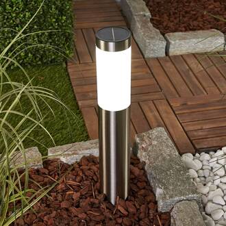 LED solarlamp Aleeza met aardspies roestvrij staal, wit