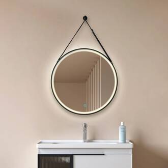 LED spiegel Lelin, Ø 45 cm, zwart, aluminium, CCT zwart, chroom