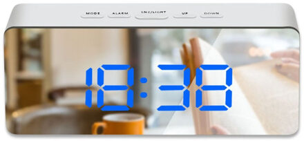Led Spiegel Wekker Digitale Snooze Tafel Klok Wake Up Light Elektronische Grote Tijd Temperatuur Display Home Decoratie Klok rechthoek blauw