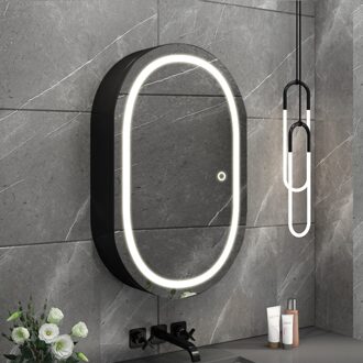 LED Spiegelkast - Afimera Lina Zwart 55x80 cm - Dimbaar - Aanpasbare Lichtkleur CCT - Anti-Condens - Touch Schakelaar - IP44 Gecertificeerd Helder/Koud wit;Warm wit;Natuurlijk wit