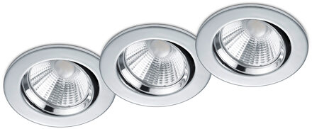 LED Spot 3 Pack - Inbouwspot - Trion Paniro - Rond 5W - Dimbaar - Warm Wit 3000K - Mat Chroom - Aluminium - Ø80mm Zilverkleurig