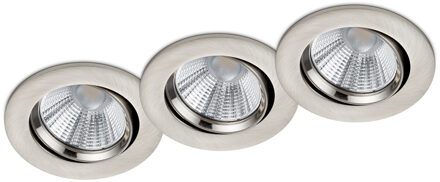 LED Spot 3 Pack - Inbouwspot - Trion Paniro - Rond 5W - Dimbaar - Warm Wit 3000K - Mat Nikkel - Aluminium - Ø80mm Zilverkleurig