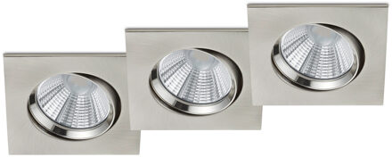 LED Spot 3 Pack - Inbouwspot - Trion Paniro - Vierkant 5W - Dimbaar - Warm Wit 3000K - Mat Nikkel - Aluminium - 80mm Zilverkleurig