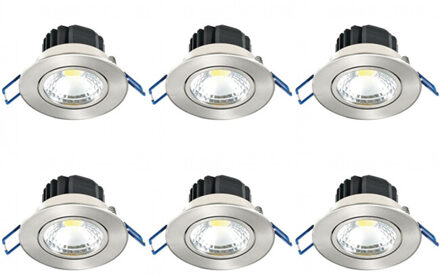 Led Spot 6 Pack - Inbouwspot - Lila - 5w - Helder/koud Wit 6400k - Rond - Mat Chroom - Aluminium - Kantelbaar - Ø83mm