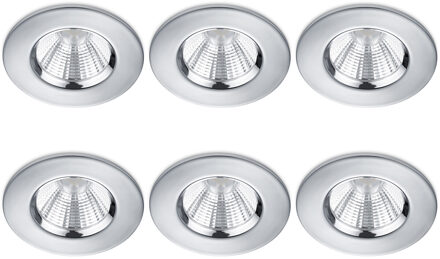 LED Spot 6 Pack - Inbouwspot - Trion Zagrona - 5W - Waterdicht IP65 - Dimbaar - Warm Wit 3000K - Glans Chroom - Zilverkleurig