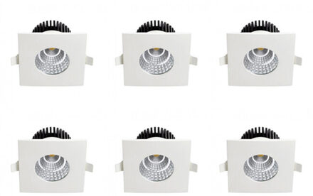LED Spot 6 Pack - Inbouwspot - Vierkant 6W - Waterdicht IP65 - Natuurlijk Wit 4200K - Mat Wit Aluminium - 90mm