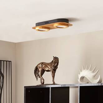 LED spot Joren, hout, 38 x 16 cm, 2-lamps, 3.000 K licht hout, wit