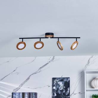 LED spot Manel, hout, 84 cm lang, 4-lamps licht hout, zwart, wit