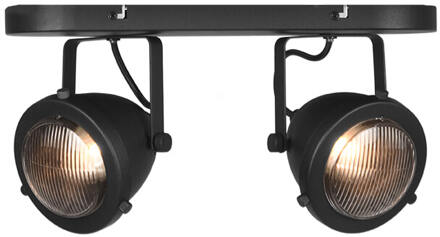 Led Spot Moto 2-Lichts - Zwart Metaal - Glas